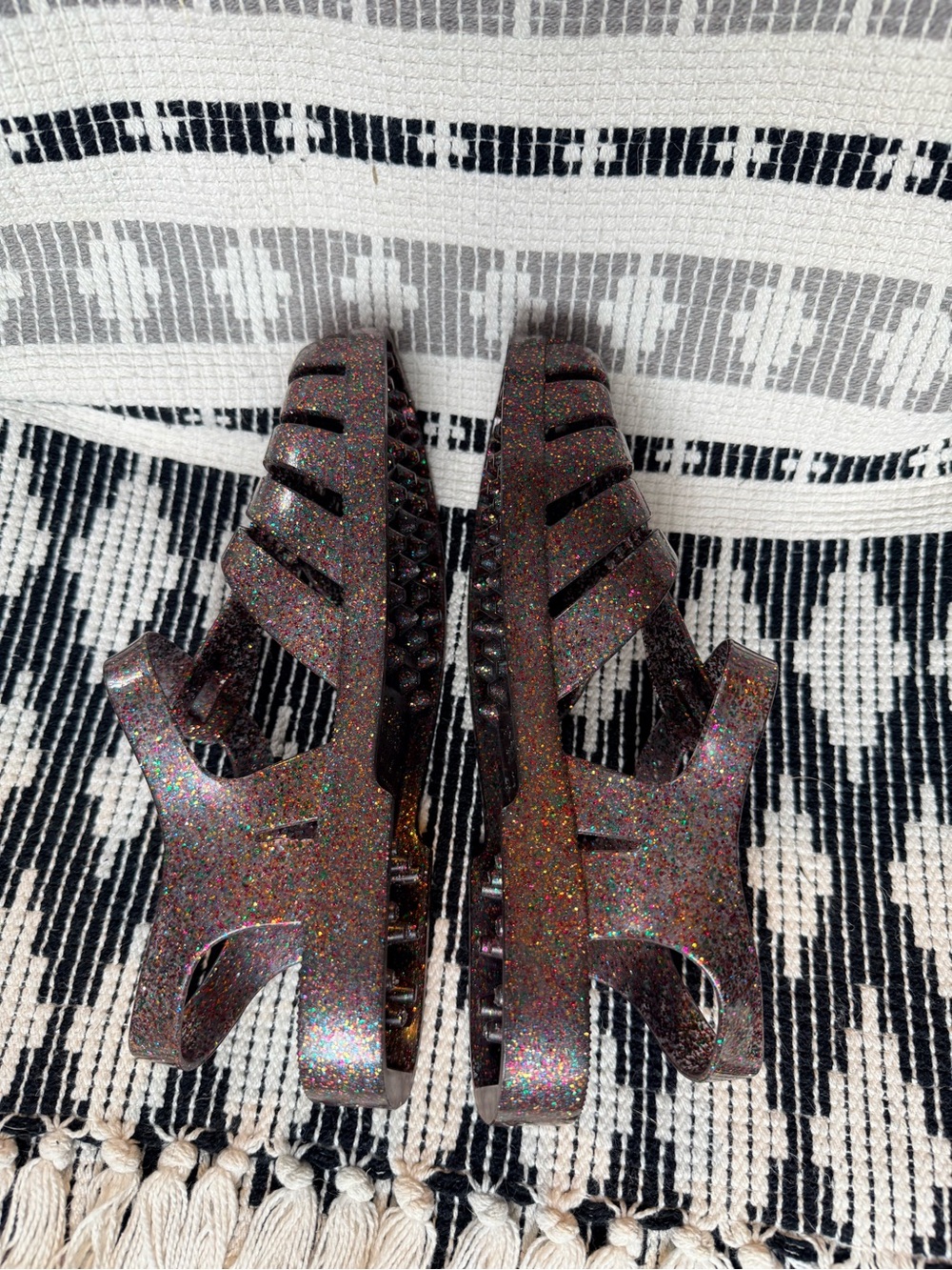 Melissa Glitter Jelly Fisherman Sandals - Black with Multicolor Sparkle, Size 8 - Picture 3 of 9